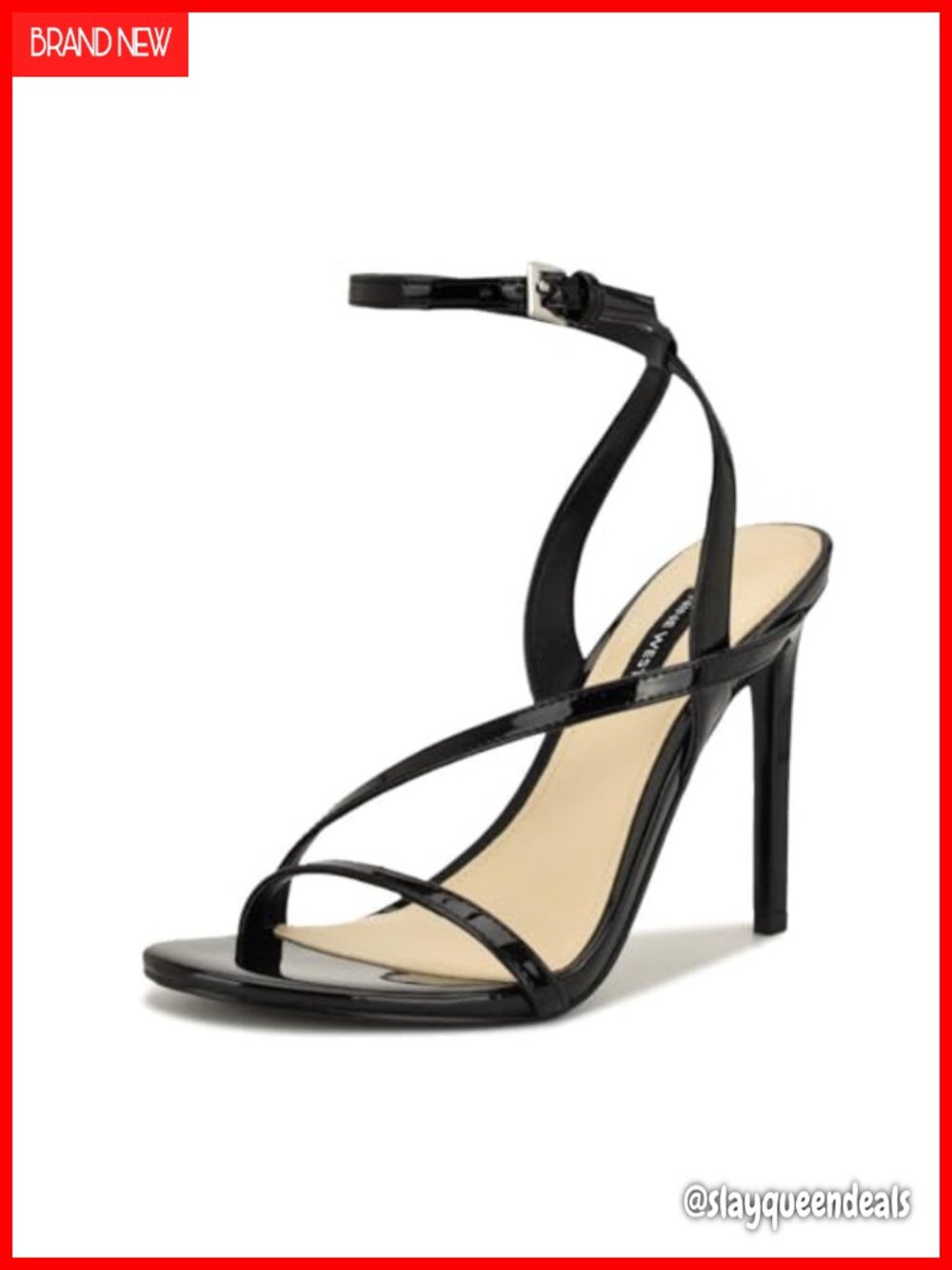 Faux Patent Leather Stiletto Heeled Sandals Adjustable Ankle Strap Square Toe